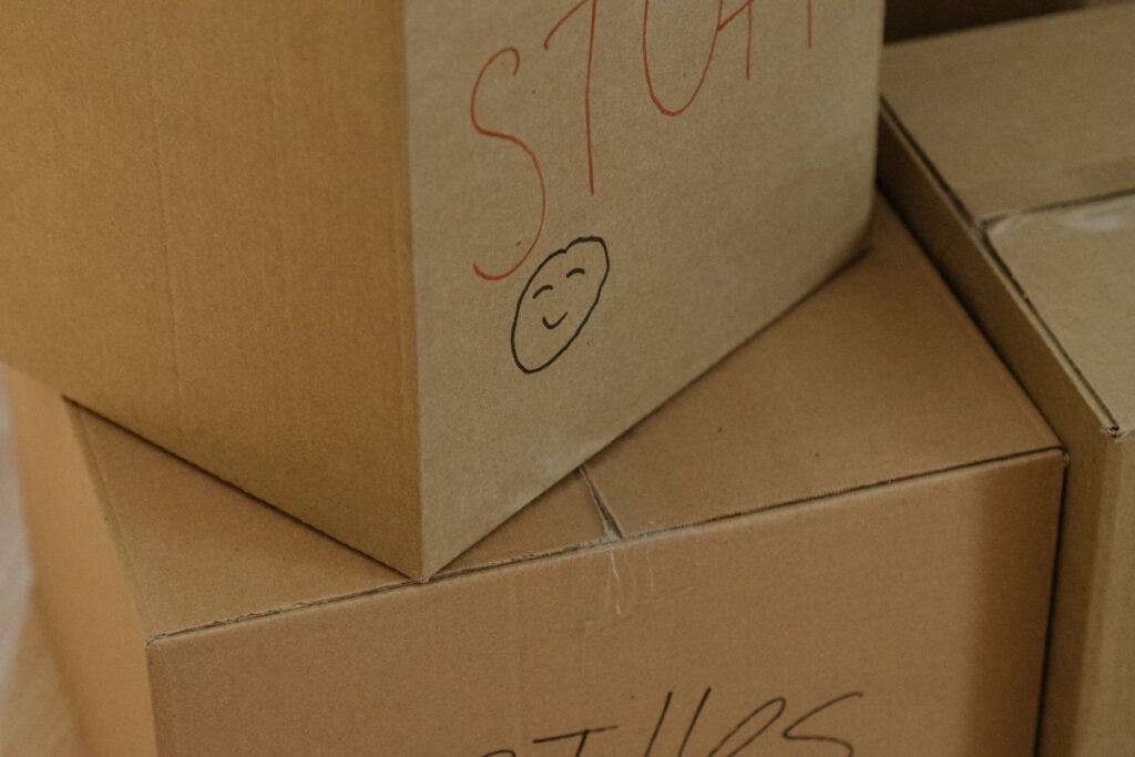 Labelled cardboard moving boxes ready for a removal