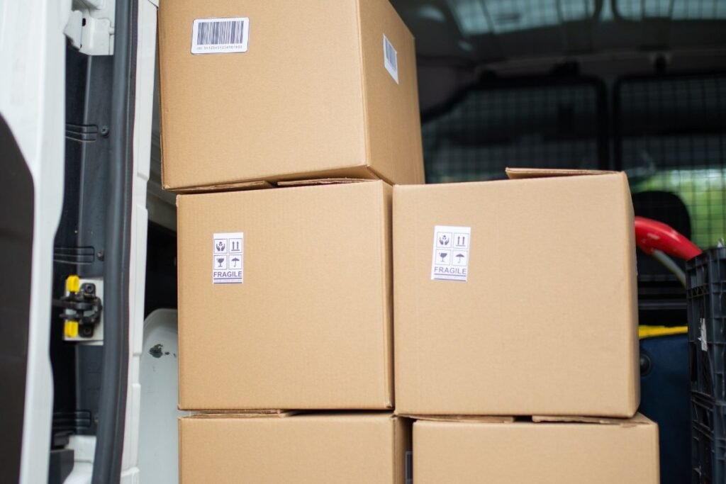 Boxes packed in a removals van for a European removal after Brexit