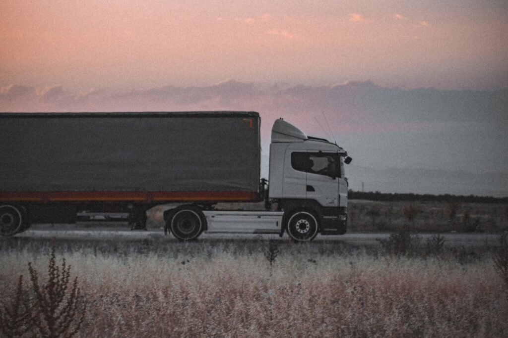 Lorry on the motorway heading for the Channel crossing