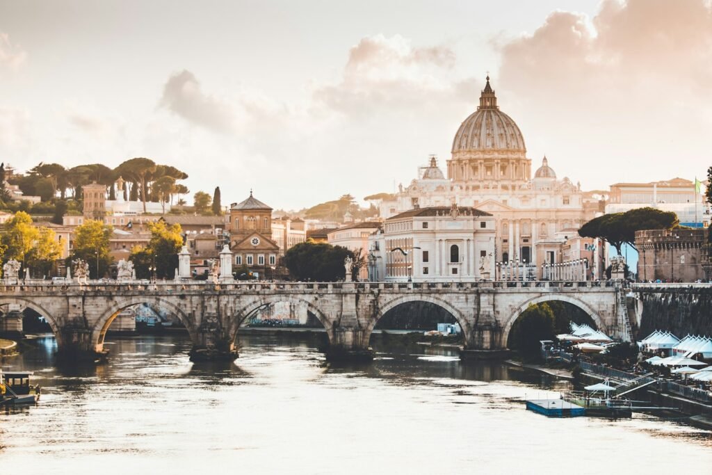 St Peter's Basilica and the Ponte Sant'Angelo in Rome