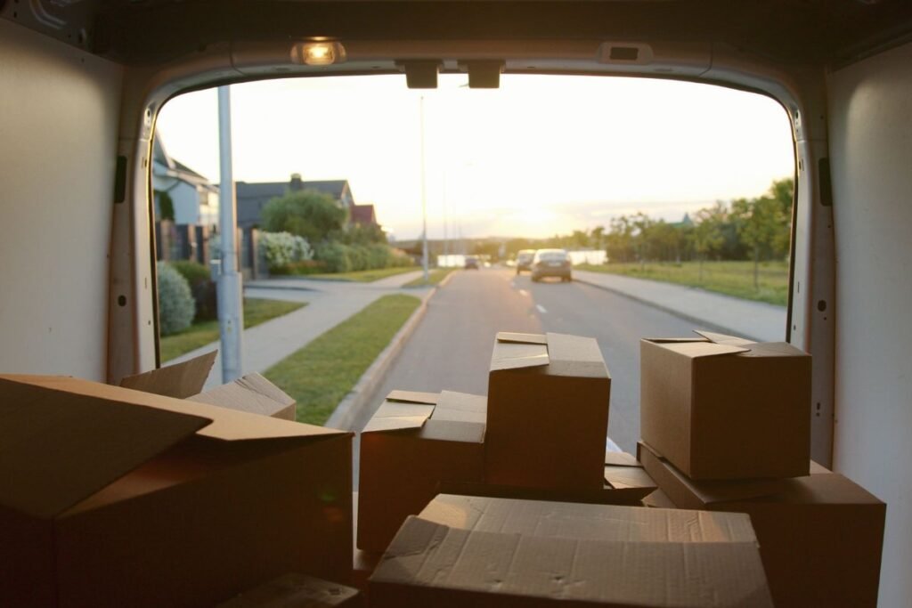 Boxes loaded in a removals van for a part load or full van move from the UK to Europe